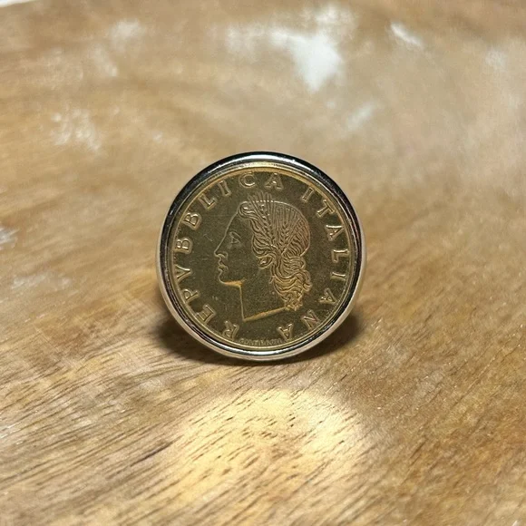*SOLD* Italian Lira Coin 925 Sterling Silver Ring - Picture 2 of 16